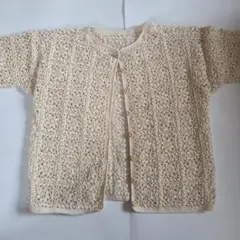アイボリー レース編み カーディガン 五分袖 ハンドメイド