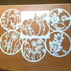 ６枚セット ステンシルプレート 花とカボチャ 直径１７cm 約２０×２０cm