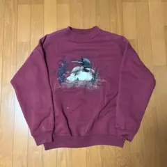 鴨刺繍スウェット コットン ワインレッド ヴィンテージ Mサイズ