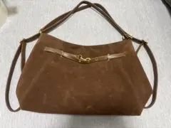 ブラウンショルダーバッグ スエード 合成皮革