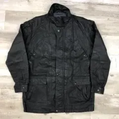 古着 80年代 ユーロレザージャケット カーコート メンズL ブラック