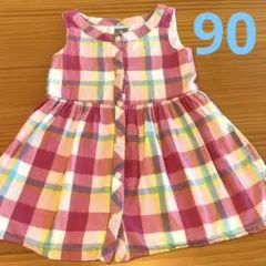 babyGap ピンク系チェック ワンピース 12-18M