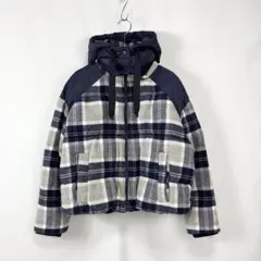 ZARA ザラ 短丈 中綿ジャケット フード取り外し可 チェック ブルー×グレーのサムネイル