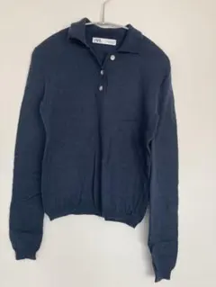 ZARA ネイビー 長袖ポロセーター M ウール100%