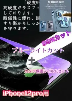ブルーライト99%カットガラスフィルムとカメラ保護フィルムセット