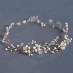 小枝 ヘッドドレス ピンクゴールド パール ビジュー ウェディング 結婚式
