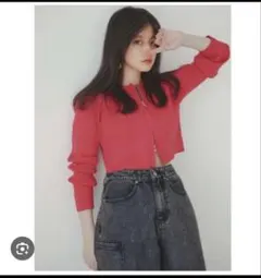 GRL ダブルジップショート丈ニットトップス 赤