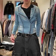 cook jeans お兄系y2k 短丈 ストレッチ デニムライダースジャケットのサムネイル