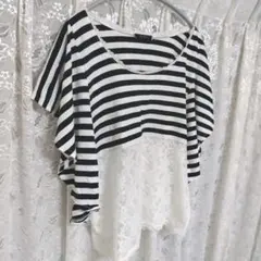 【Ｌ】黒×白　レースTシャツ