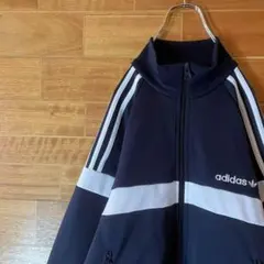 adidas　トラックジャケット　ジャージ　ネイビー　白　トレフォイル　刺繍　M