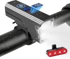 自転車 ライト 防水 充電式 光センサー搭載 取り付け簡単 LED残量表示のサムネイル