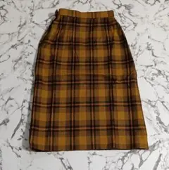 Vintage 大人上品 綺麗め膝丈タイトスカート裏地付きチェック柄 イエロー