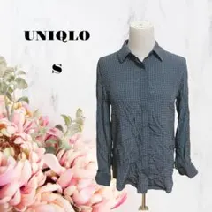 UNIQLO【S】長袖シャツ♡ドット柄♡ネイビーグリーン♡レディース