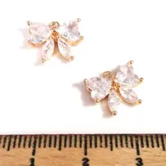 1セット⭐ジルコニアリボン(クリア).。.:*2個♡ゴールドチャーム