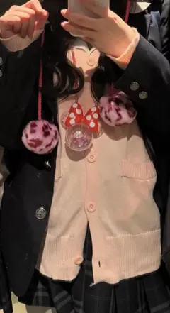 ピンク カーディガン JK前2つポケット付き