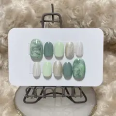 自作ネイルチップ　現品/マーブル/緑