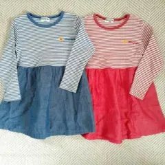 ムージョンジョン ボーダーワンピース2枚セット 双子/お揃い/切り替え