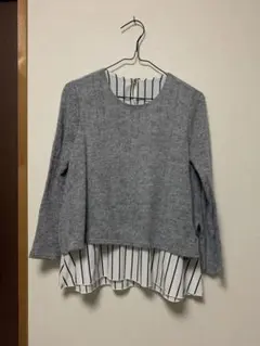 グレー レイヤードニット 長袖