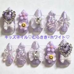 キッズネイル♡むらさき×ホワイト♡