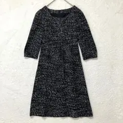 ANAYI ツイード ワンピース 七分袖 ウール混 ブラック S 日本製