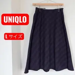 ★UNIQLO ユニクロ★ L チェック柄スカート ウエストゴム 膝下 ネイビー