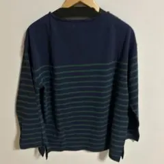 SLOBE iENA ネイビー/グリーンストライプ 長袖ロンT