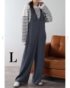 ボンジュールサガン　フロントジップVネックストレッチサロペット　グレー　L