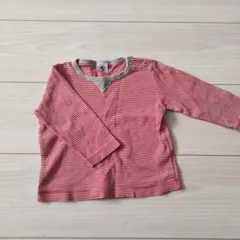 PETIT BATEAU 赤と白ストライプ長袖Tシャツ 12m