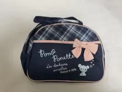pom ponette ガーリー ミニバッグ リボン付き ネイビー×チェック