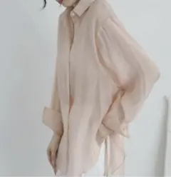 ☆最終値下げ☆薄いピンク シフォン長袖シャツ Lサイズ シアー