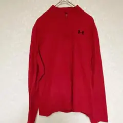 アンダーアーマー ハーフジップ フリース M 赤 刺繍ロゴ トレーナー 裏起毛