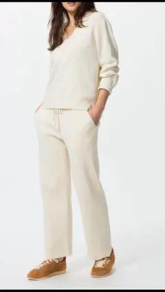 UNIQLO ウォッシャブルニットリブパンツ ナチュラル　L