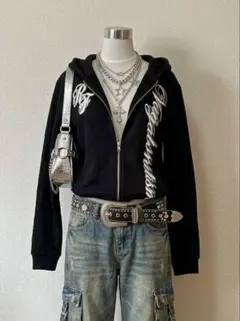 y2k 英字 ジップパーカー 平成ギャル マクブリング フェアリーグランジ