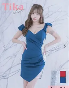 Tika 2Wayフリル袖ドレス ブルー