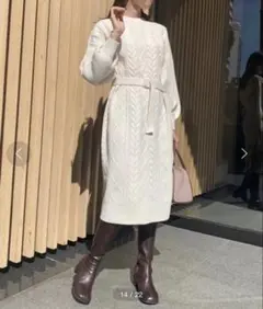 OLIVE des OLIVE ベルト付き　ケーブルニットワンピース　アイボリー