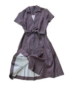 【美品】ブルックスブラザーズ 幾何学総柄シャツワンピース リボンベルト付 4Pのサムネイル