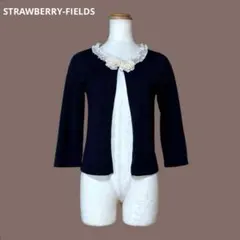 ストロベリーフィールズ　レディース　ウール混ボレロ　F　ネイビー　美品のサムネイル