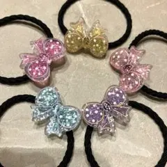 5色　キラキラリボンヘアゴム