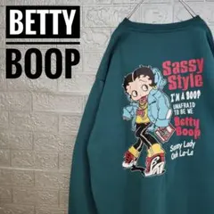 ベティブープBettyBoopビッグロゴ古着スウェットトレーナー緑4L
