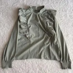 NICE CLAUP フリルブラウス 長袖 パステルグリーン かわいい 春服