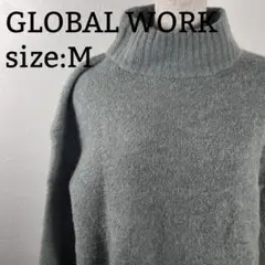 GLOBAL WORK ハイネック ニット セーター グレー M モックネック