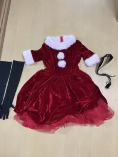 サンタコスチューム 赤 ベルベット 手袋付き