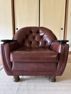 ダークブラウン レザー調 1人掛けソファ