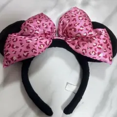 希少 ディズニー カチューシャ ピンク ヒョウ柄 ミニー リボン