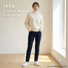 ikka イッカ 裏起毛 デニムパンツ M ストレッチ 暖パン レディース 美品のサムネイル