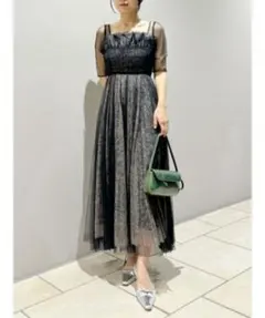 結婚式 ドットチュールレイヤードワンピース　フレイアイディー