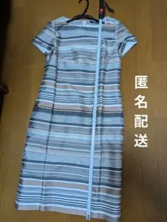 【美品】Aquascutum ストライプデザイン 半袖ひざ丈ワンピース