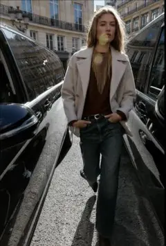 今期完売ZARA ザラソフトダブルブレストコート ライトベージュ L