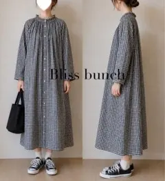 【美品】ブリスバンチ ギンガムチェック ワンピース フリル襟 ロングワンピース