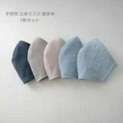 子供用 高学年 立体マスク 5枚セット 男の子☆シンプル グレー 水色